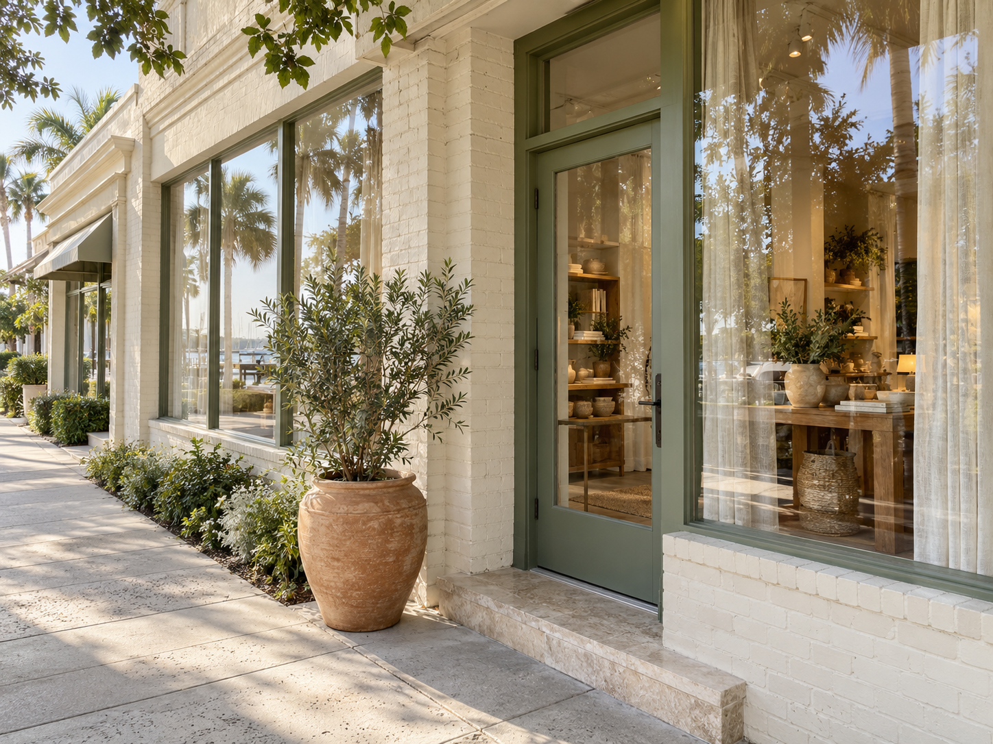 Illustrative coastal boutique with clean windows