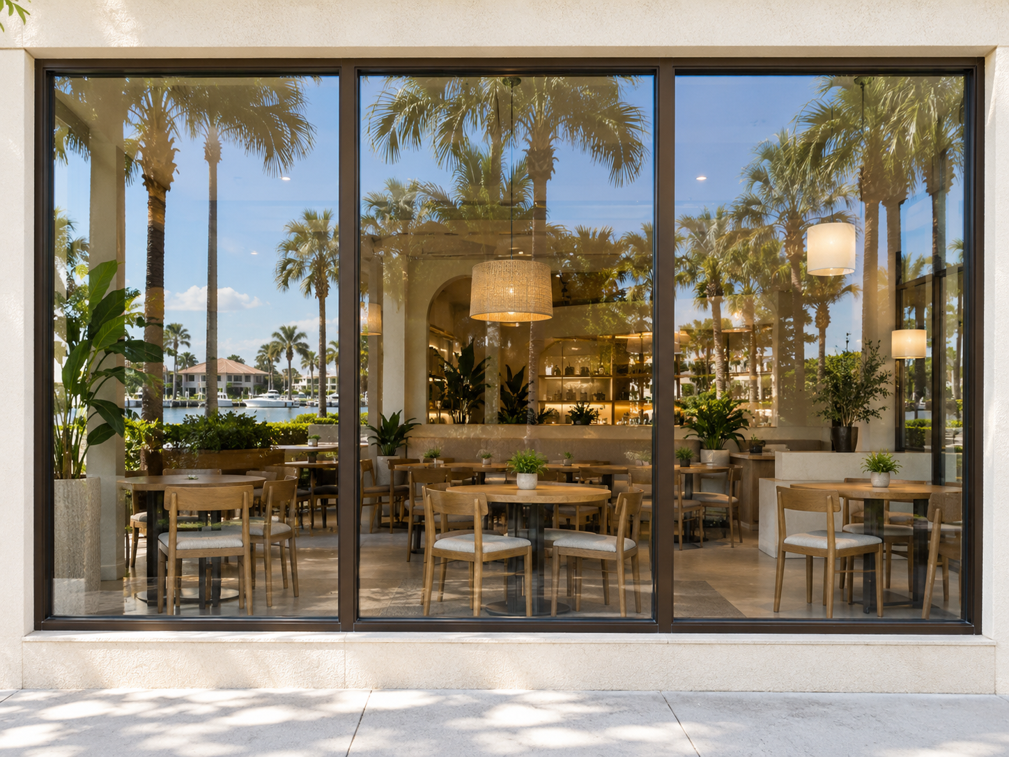 Clean storefront glass with natural reflections